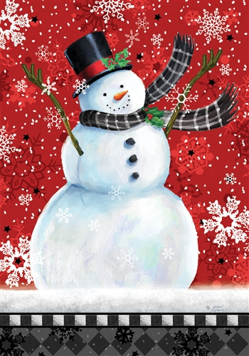 Snowman on Red Decorative House Flag