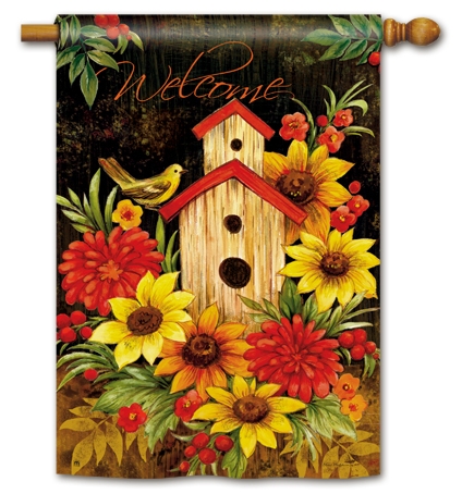 Autumn Birdhouse BreezeArt House Flag